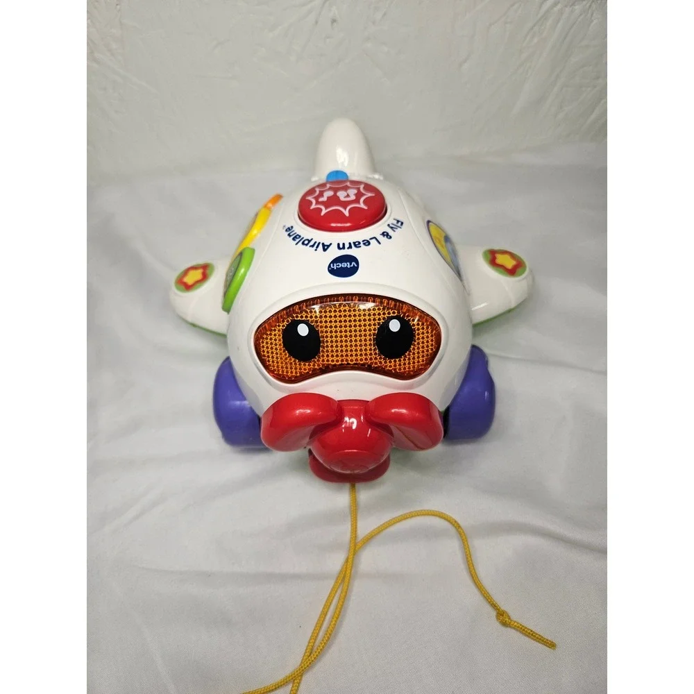 VTech Fly and Learn Airplane Toddler Pull Toy Lights Sounds Music White Green